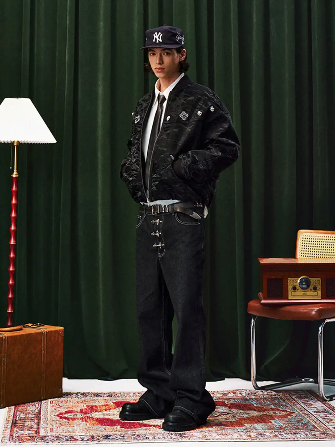 YADcrew | Jewelry-Studded Embroidered Leather Jacket