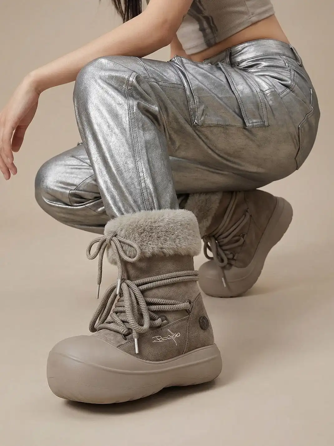 KILLWINNER丨Short Fur Long Tube Snow Boots