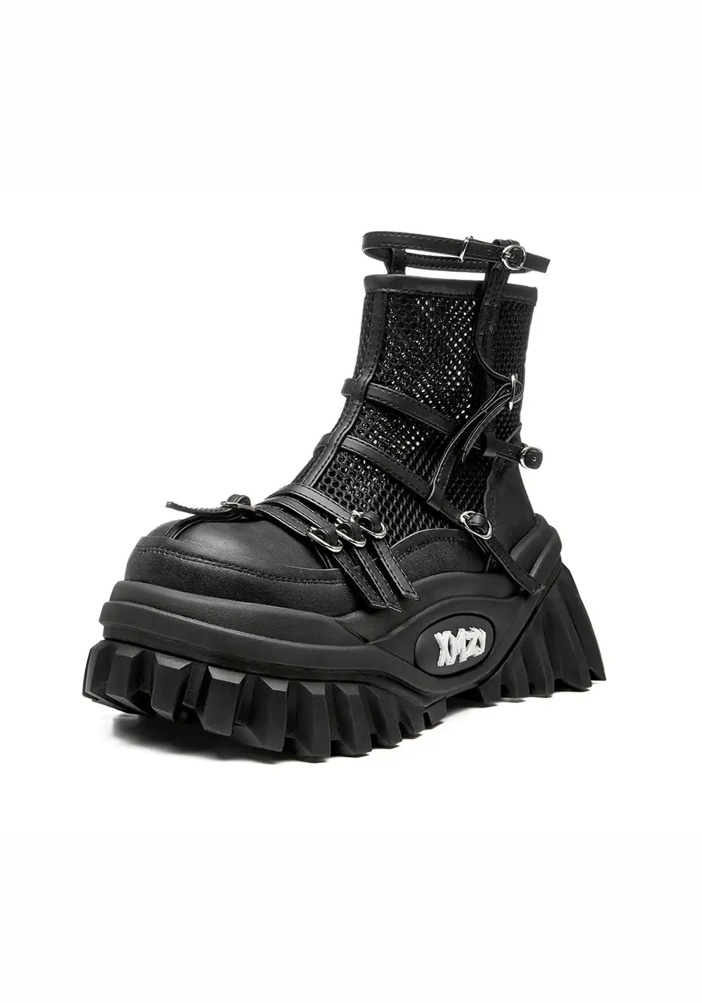 XMZY | Lace Mesh Combat Boots-Black