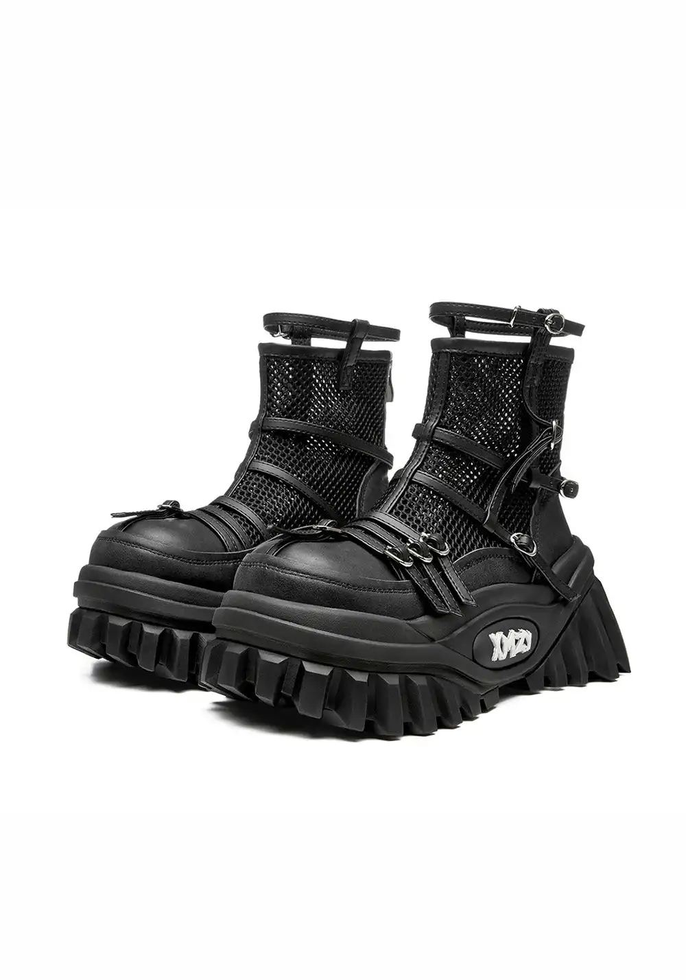 XMZY | Lace Mesh Combat Boots-Black