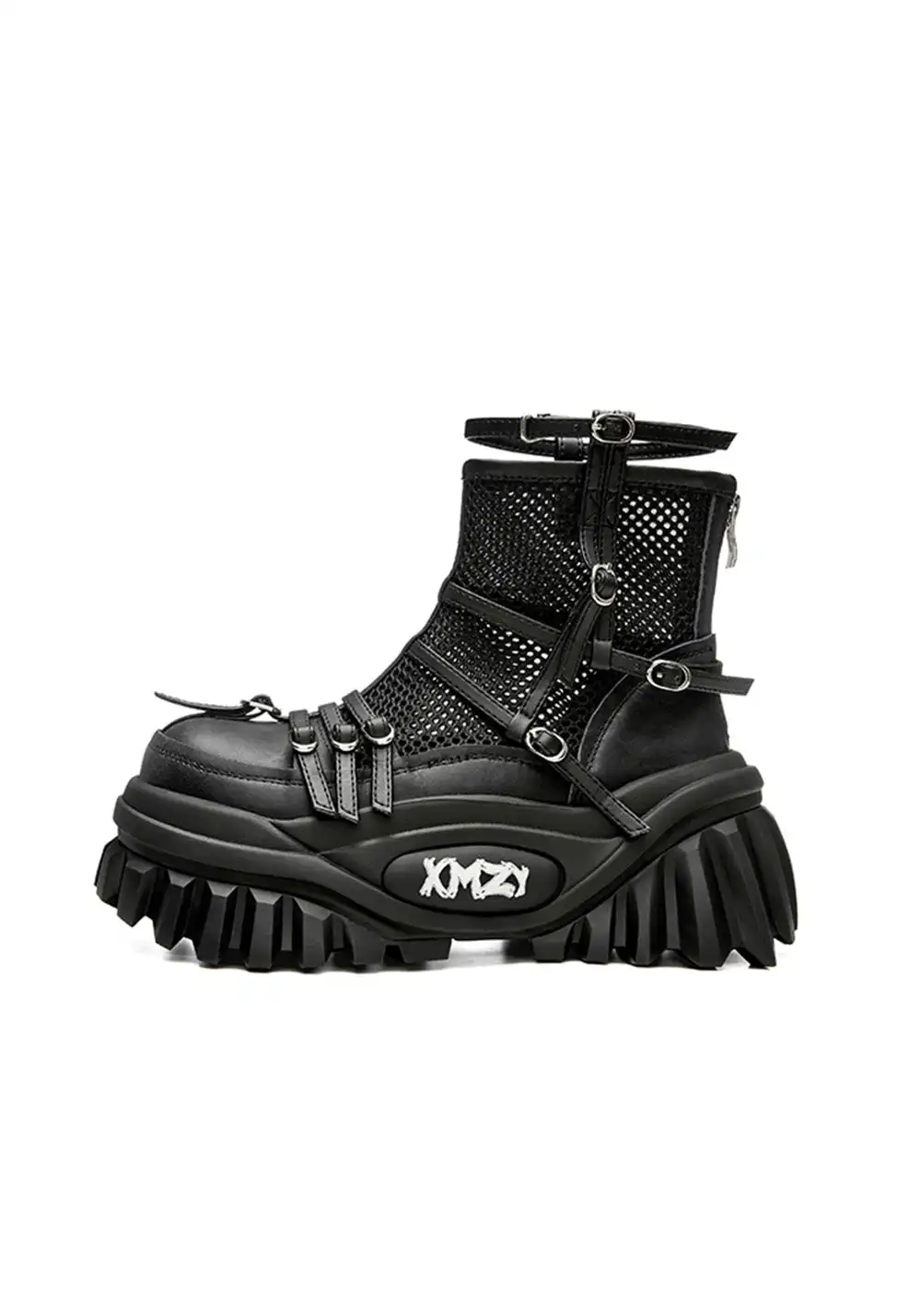 XMZY | Lace Mesh Combat Boots-Black