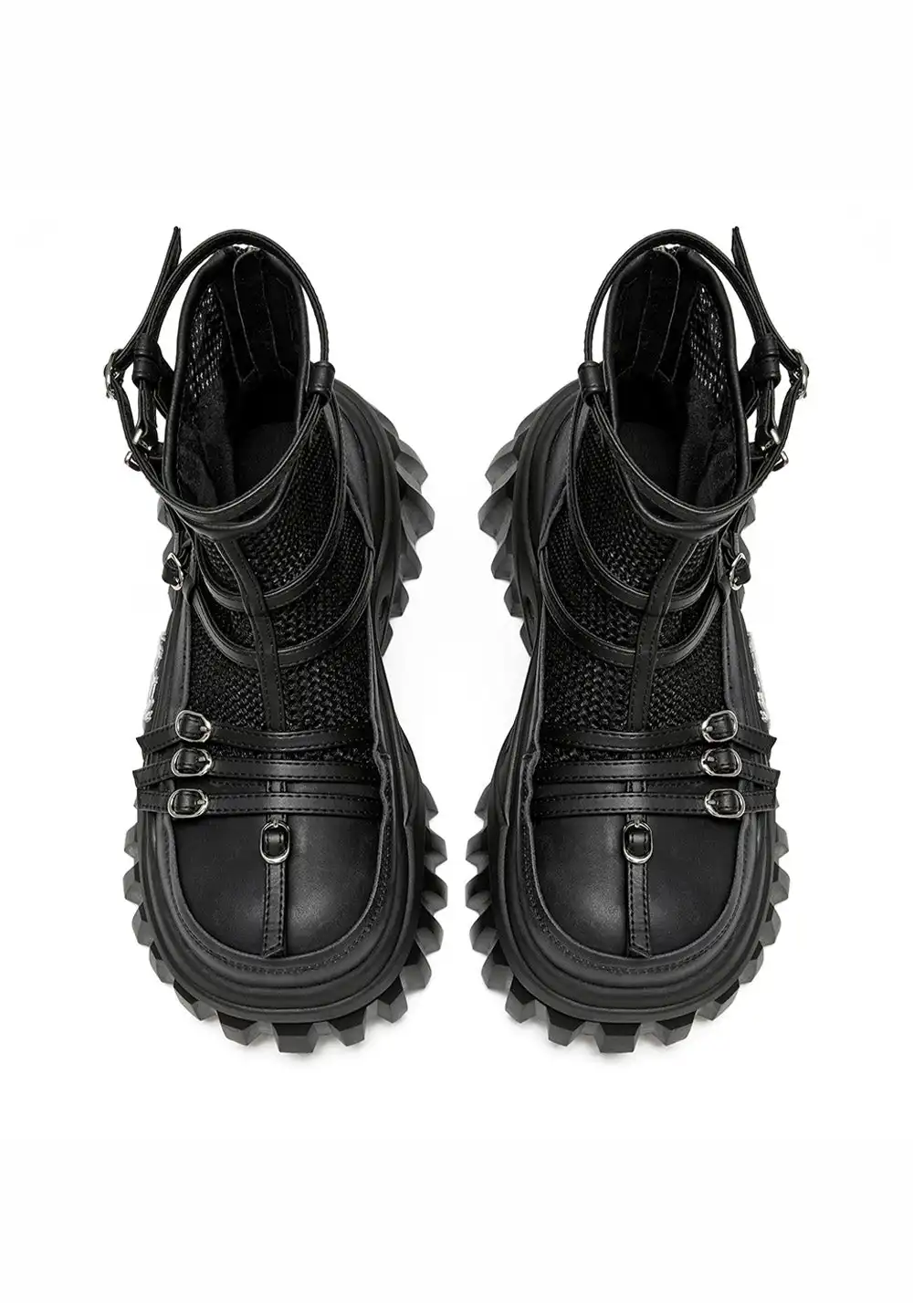 XMZY | Lace Mesh Combat Boots-Black