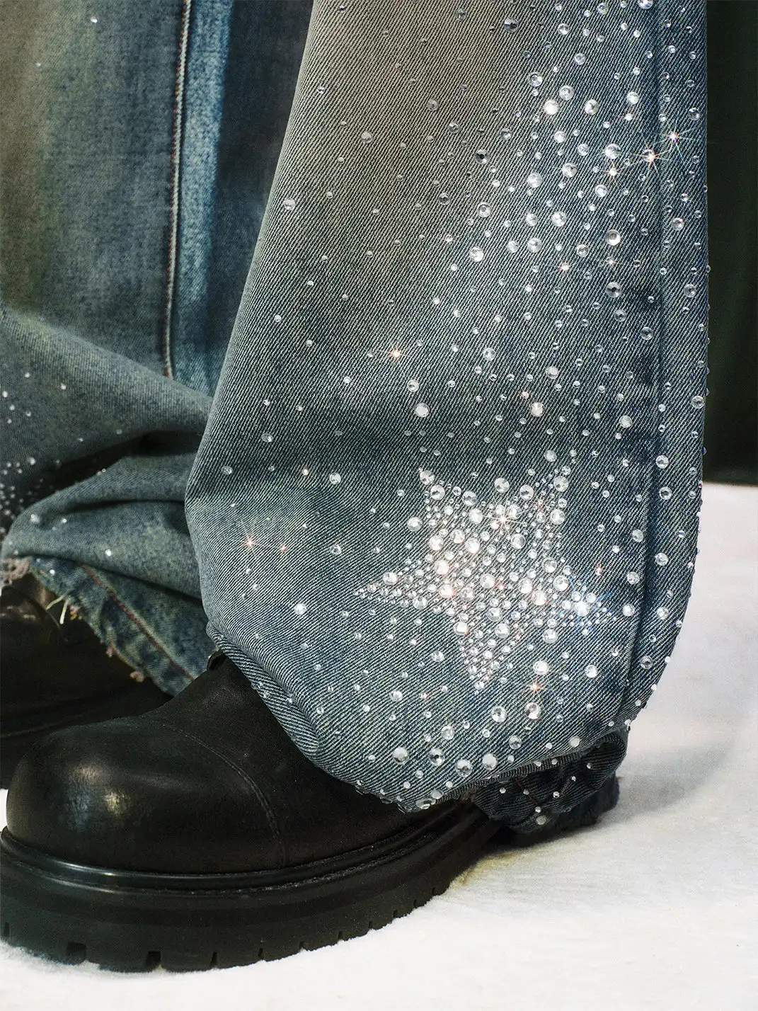 YADcrew | Sequined Rhinestone Straight Leg Jeans