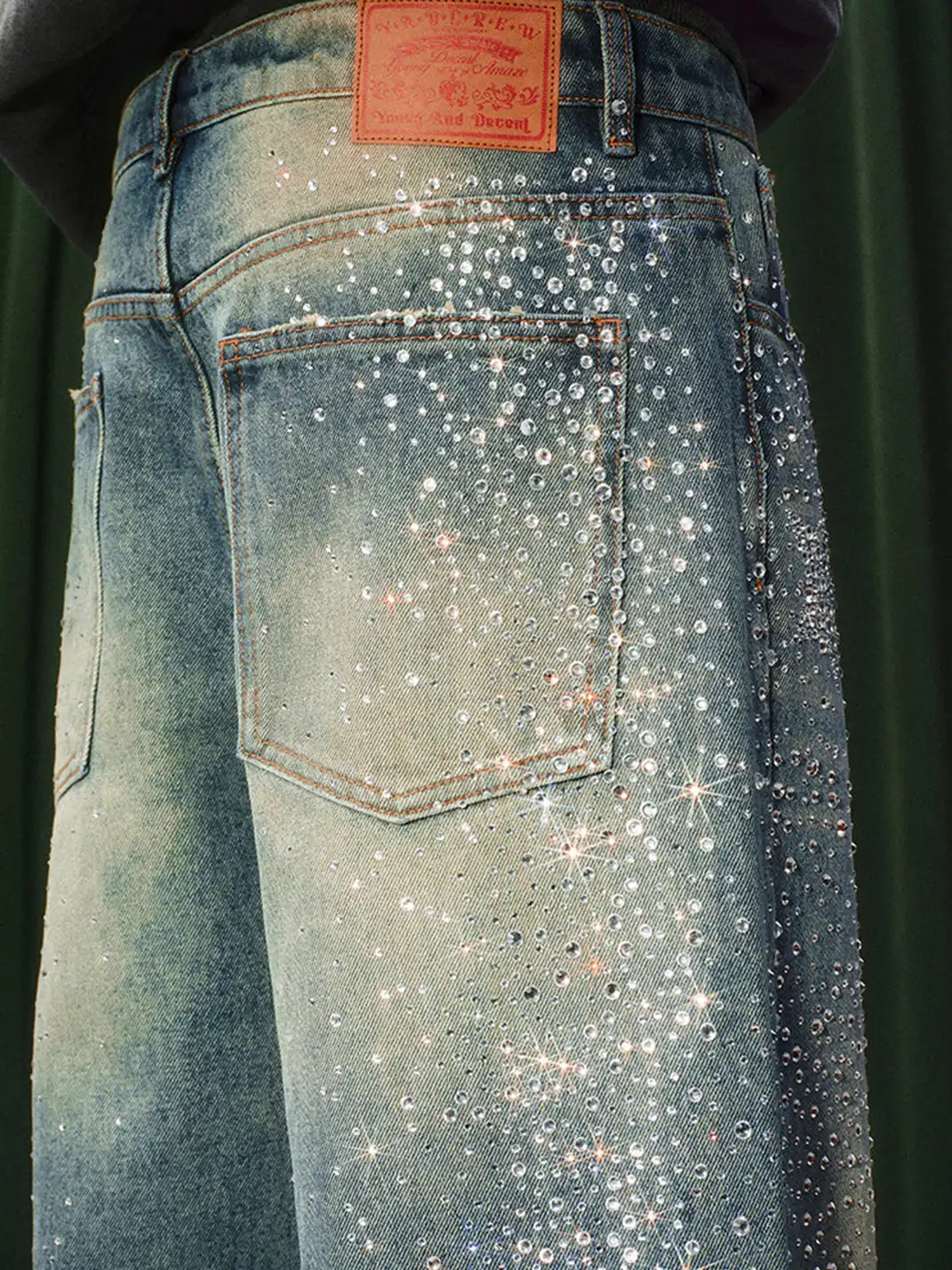 YADcrew | Sequined Rhinestone Straight Leg Jeans