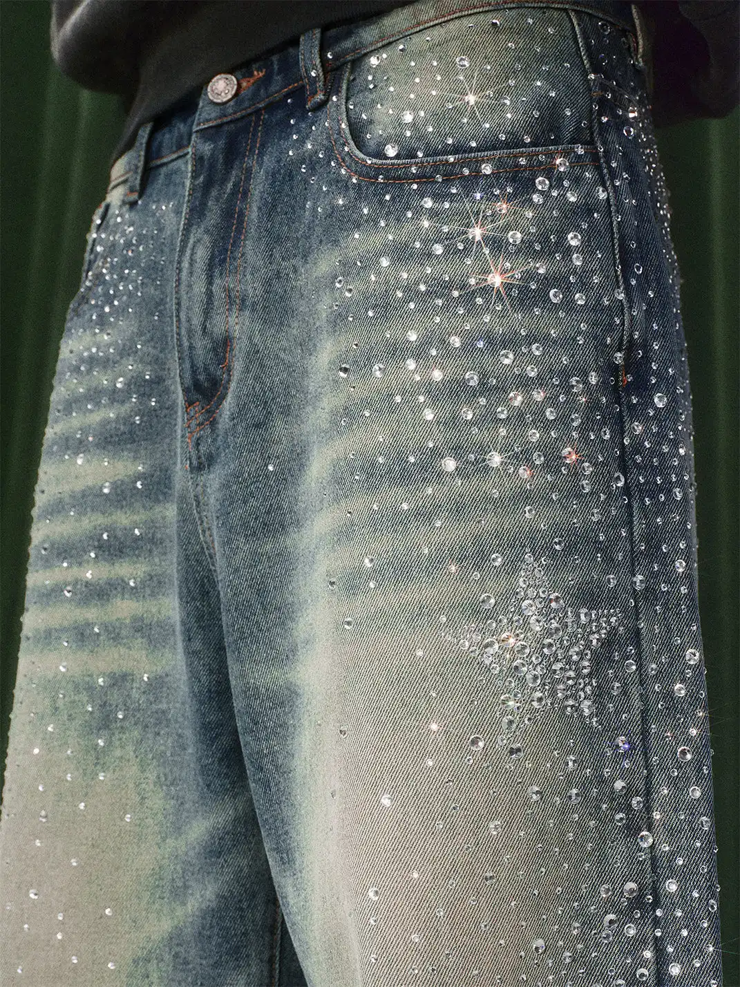 YADcrew | Sequined Rhinestone Straight Leg Jeans