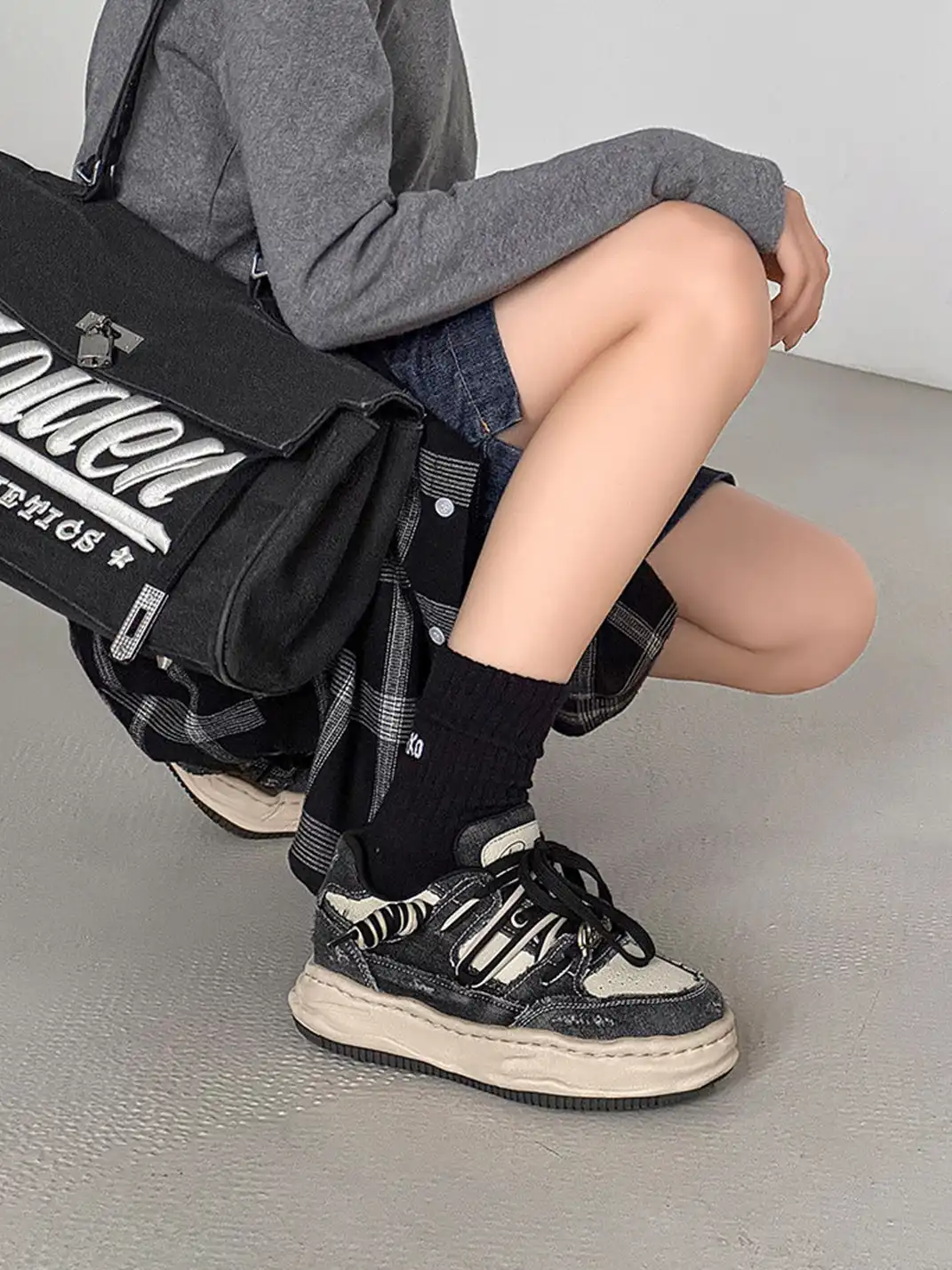 FGMM | Retro Distressed Denim Wavy Sole Sneakers