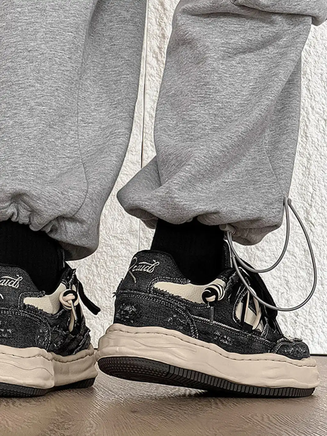 FGMM | Retro Distressed Denim Wavy Sole Sneakers