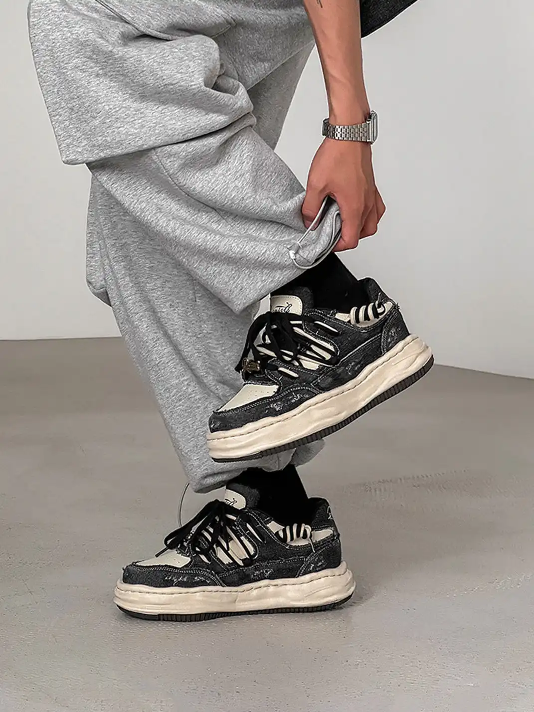 FGMM | Retro Distressed Denim Wavy Sole Sneakers