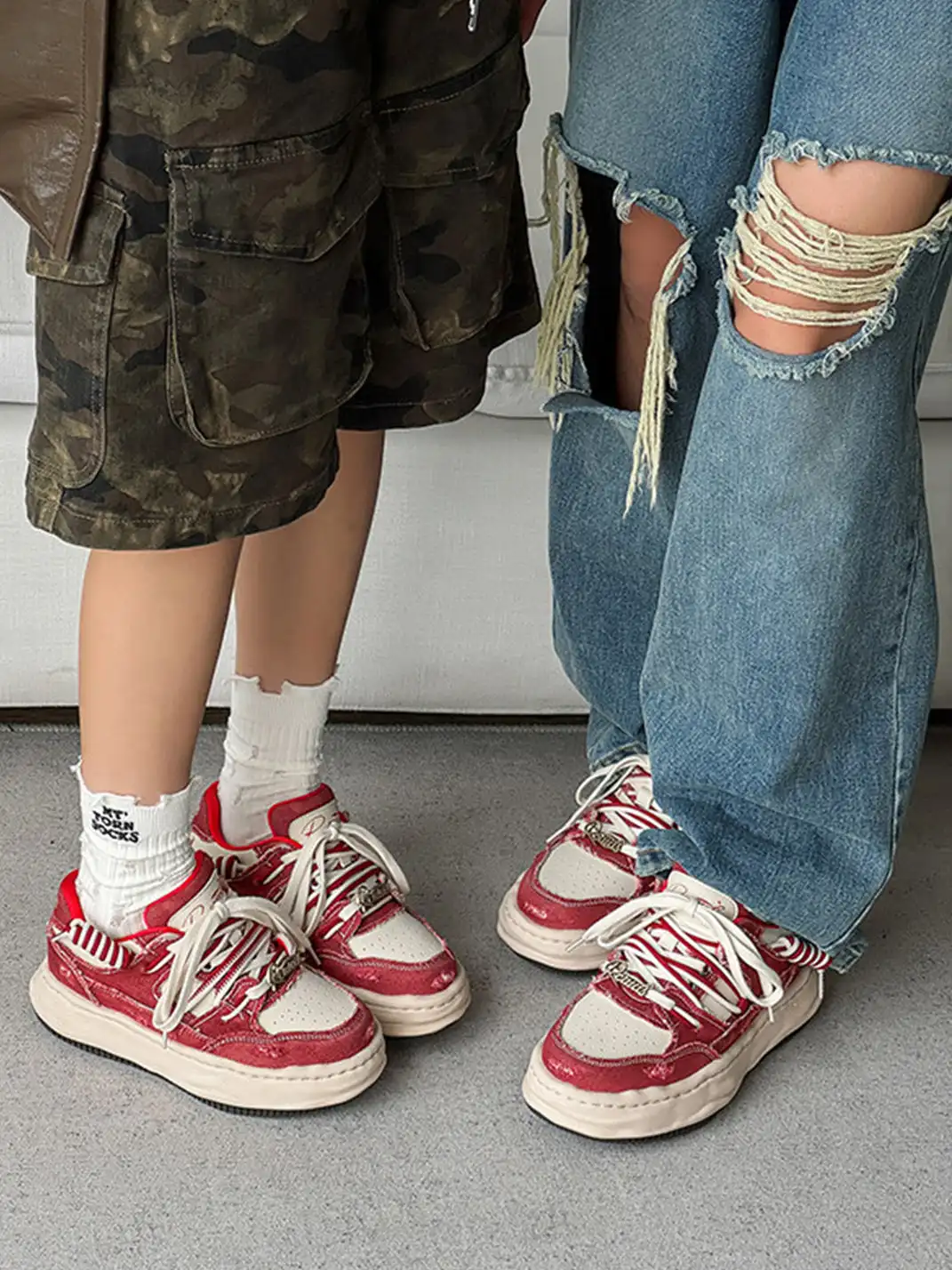 FGMM | Retro Distressed Denim Wavy Sole Sneakers