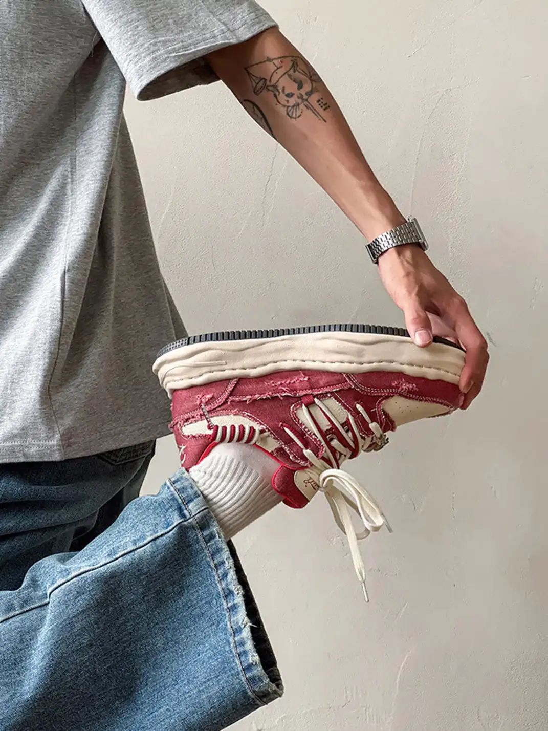FGMM | Retro Distressed Denim Wavy Sole Sneakers