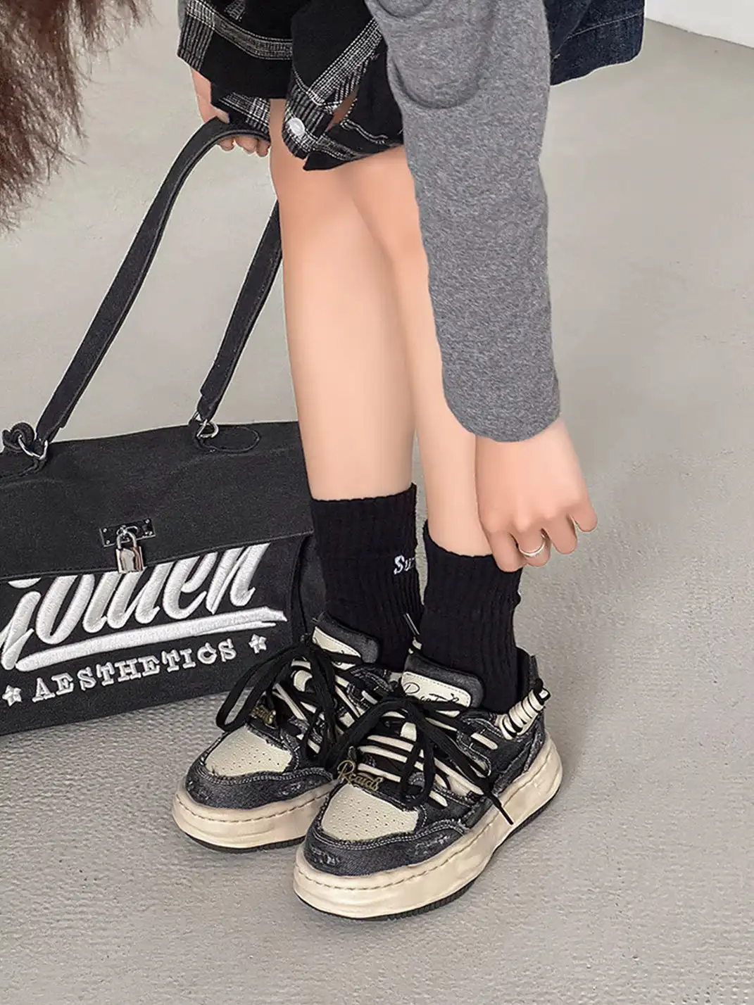 FGMM | Retro Distressed Denim Wavy Sole Sneakers