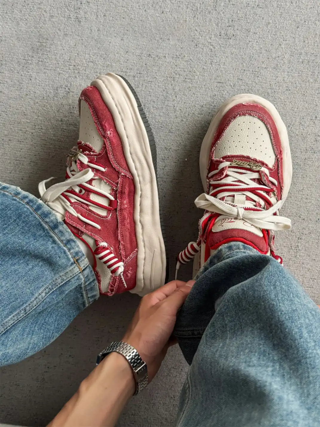 FGMM | Retro Distressed Denim Wavy Sole Sneakers