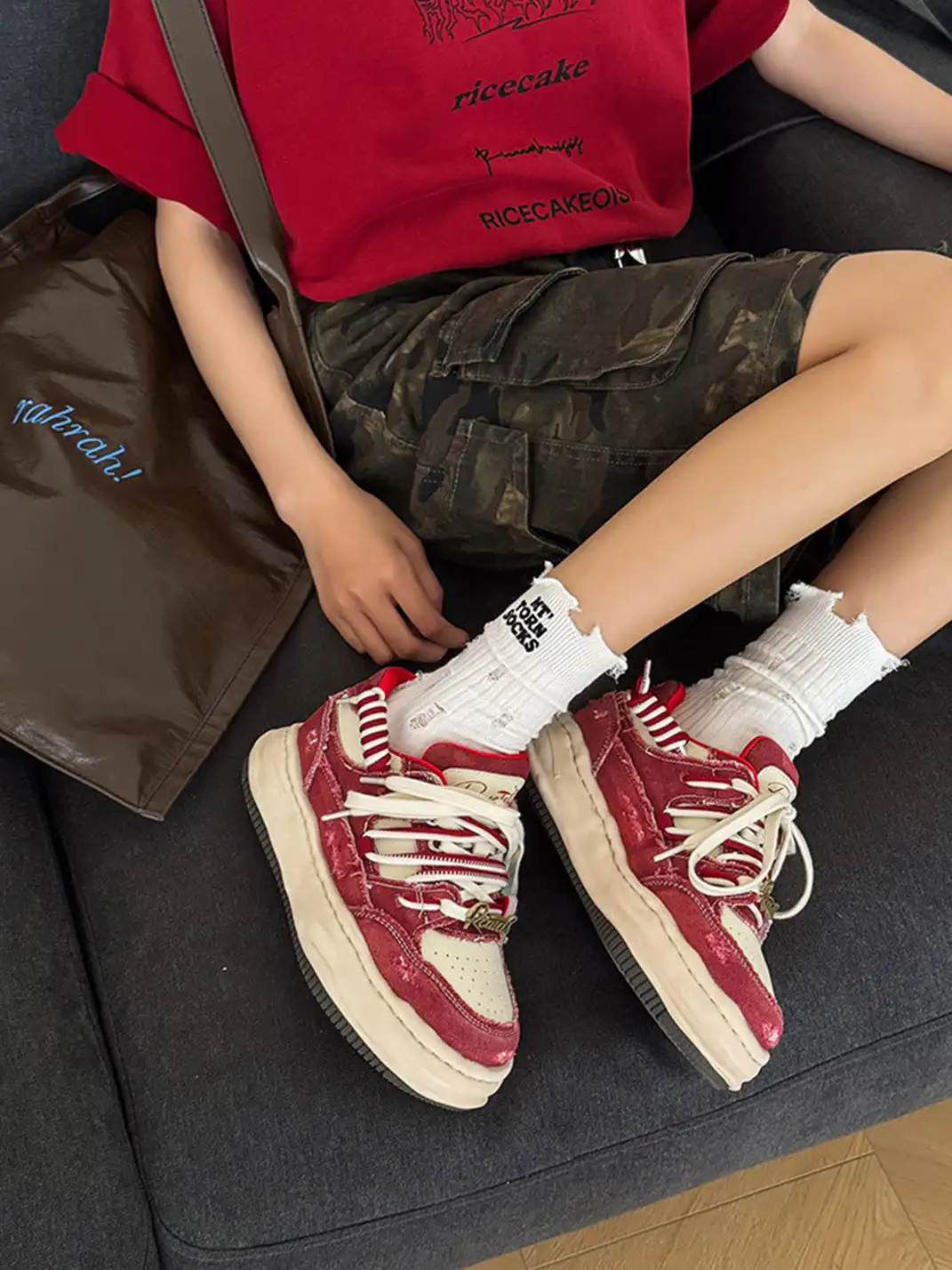 FGMM | Retro Distressed Denim Wavy Sole Sneakers