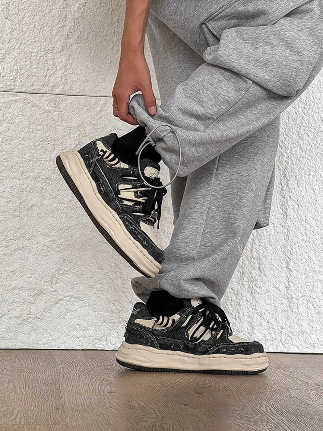 FGMM | Retro Distressed Denim Wavy Sole Sneakers