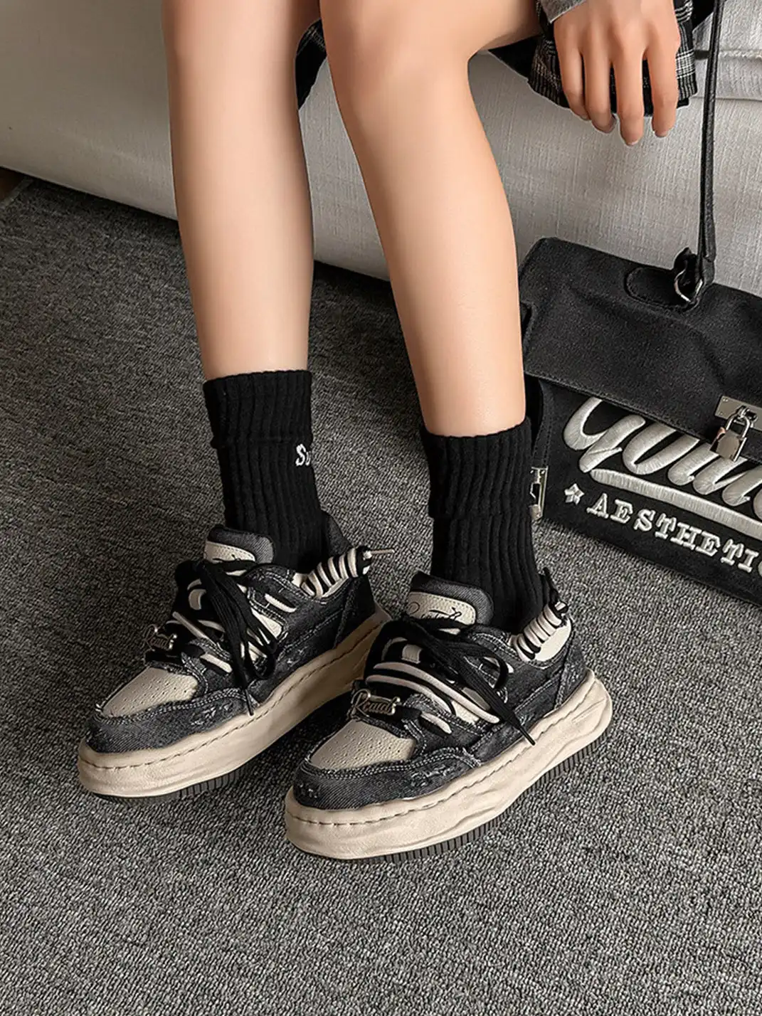 FGMM | Retro Distressed Denim Wavy Sole Sneakers