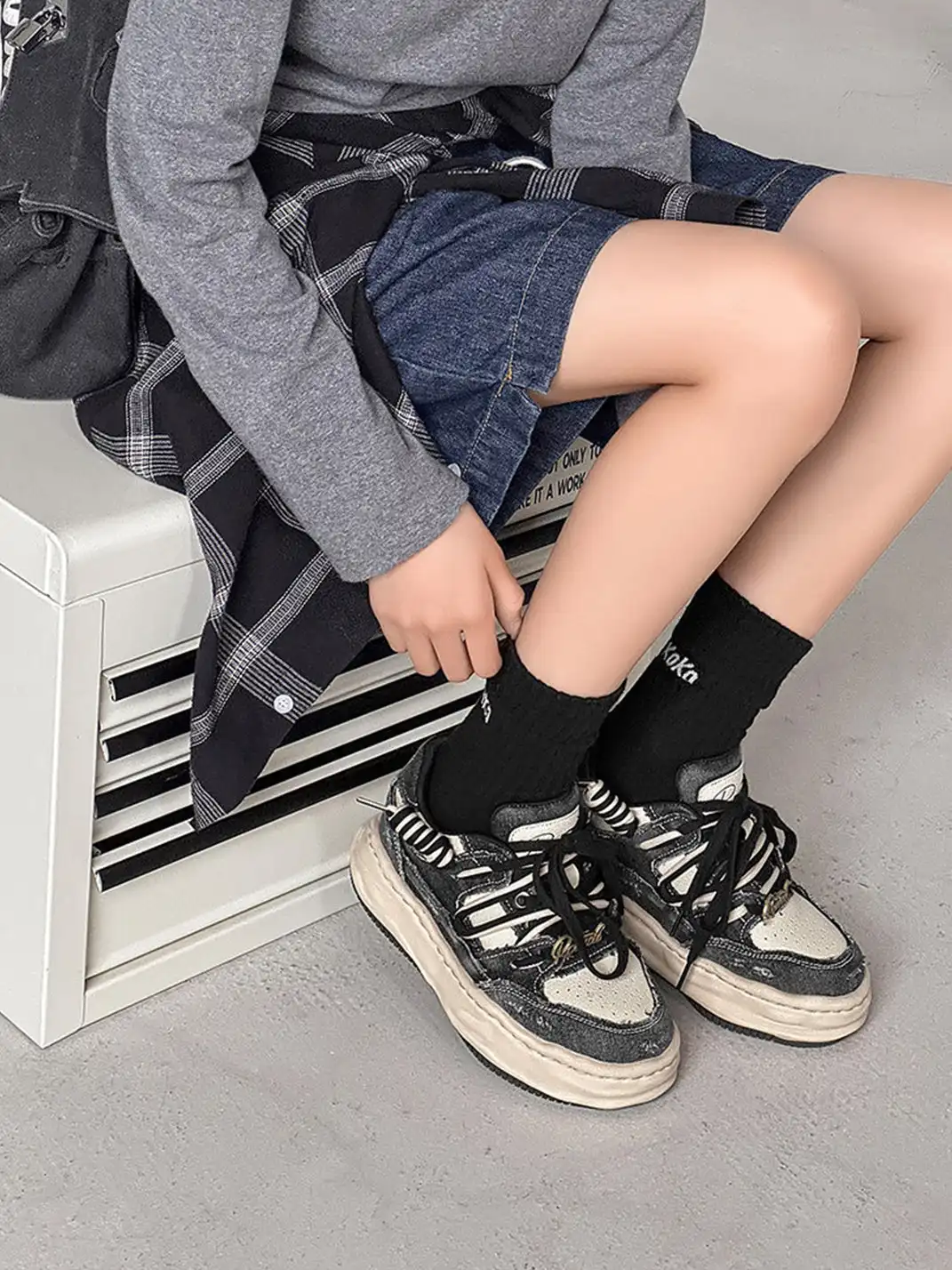 FGMM | Retro Distressed Denim Wavy Sole Sneakers