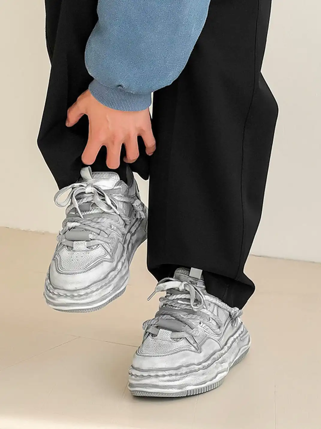 FGMM | Vintage Washed Wavy Sole Chunky Sneakers
