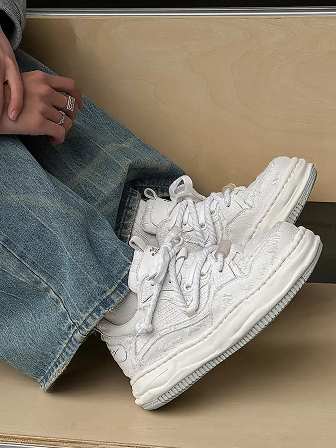 FGMM | Frayed Fabric Wavy Sole Chunky Sneakers