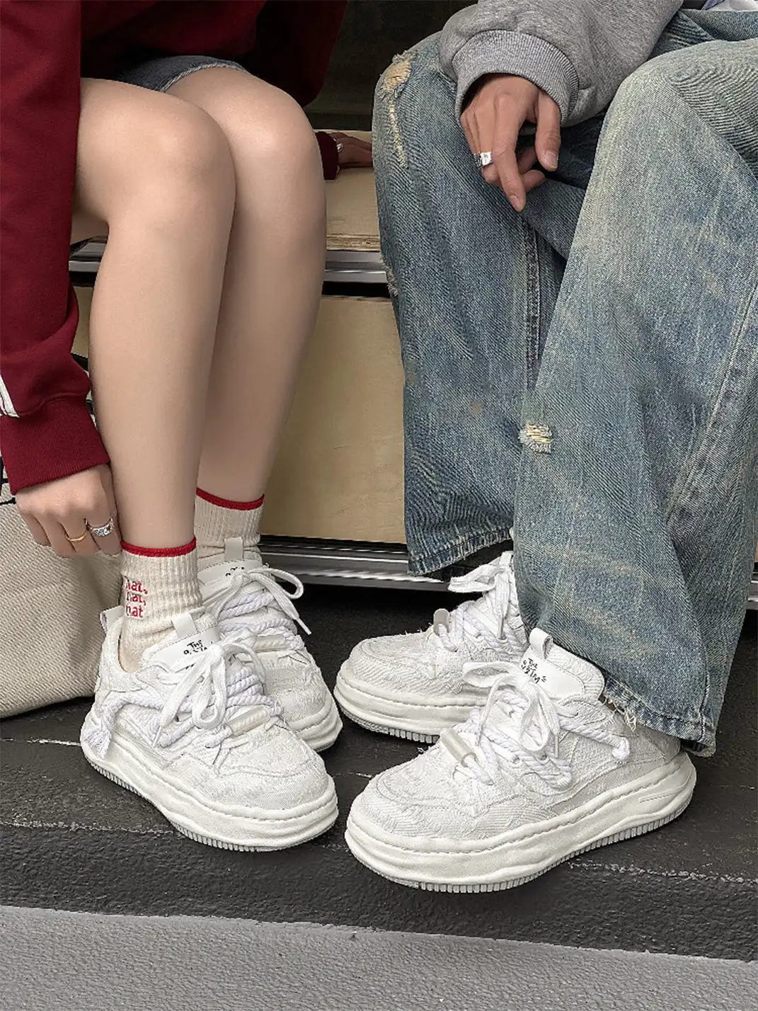 FGMM | Frayed Fabric Wavy Sole Chunky Sneakers