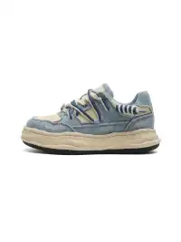 FGMM | Distressed Denim Wavy Sole Sneakers with Dual-Lace Design