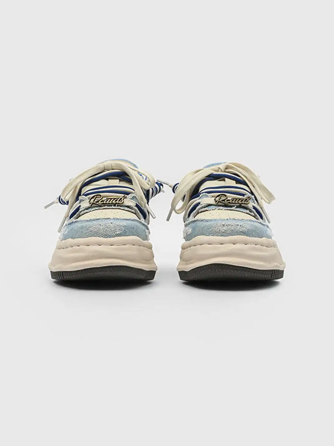 FGMM | Distressed Denim Wavy Sole Sneakers with Dual-Lace Design