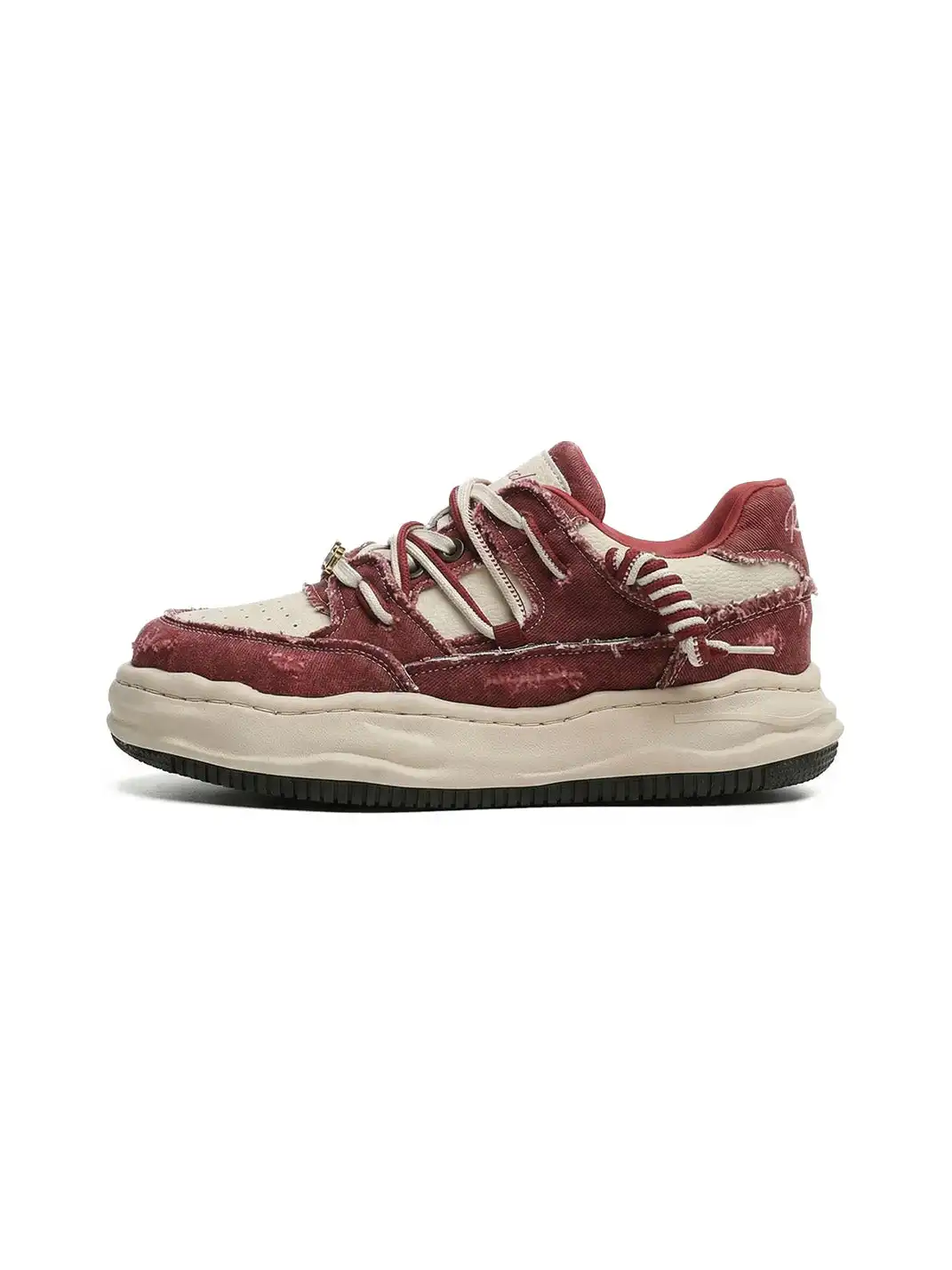 FGMM | Distressed Denim Wavy Sole Sneakers with Dual-Lace Design
