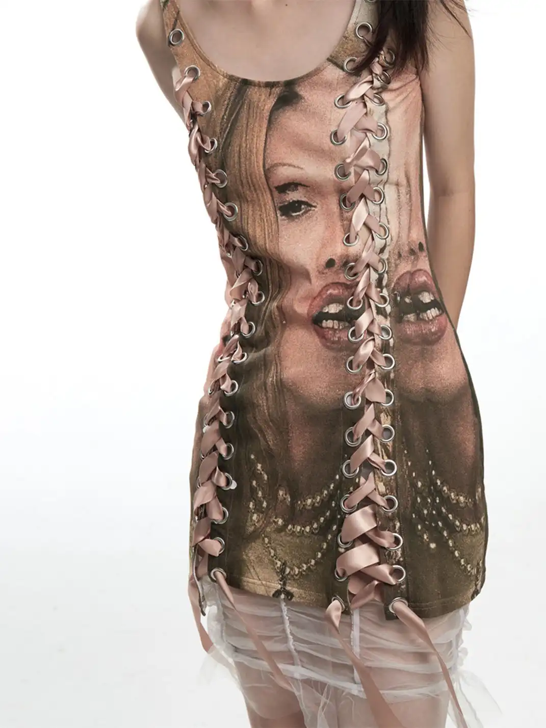 Fruitanari | Printed Tie-Up Vest Dress