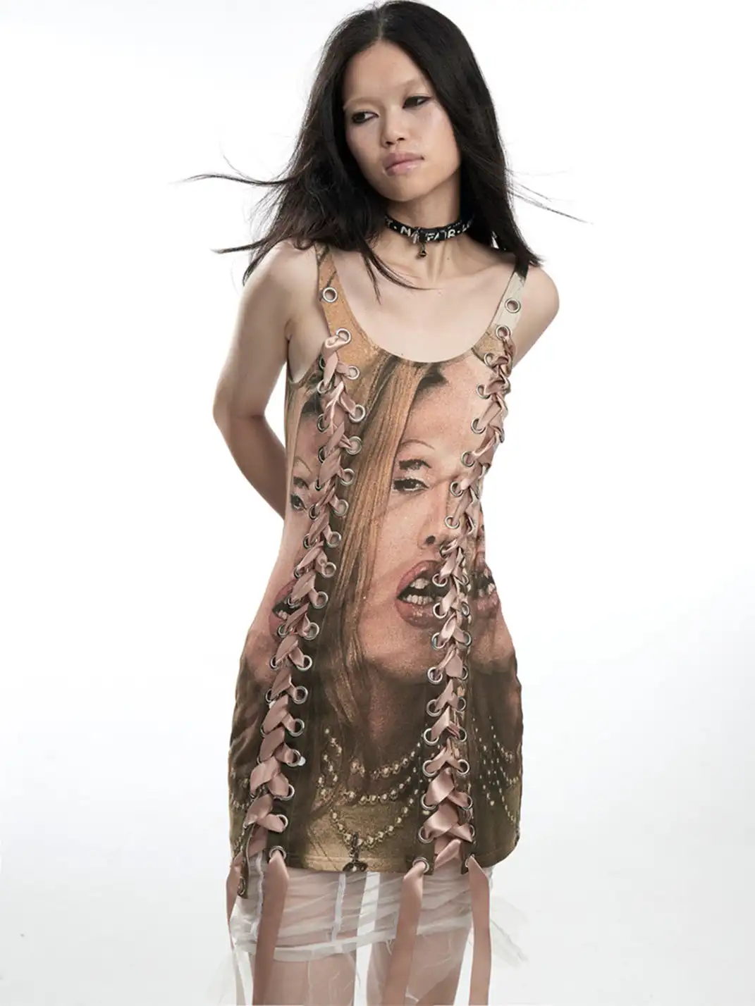Fruitanari | Printed Tie-Up Vest Dress