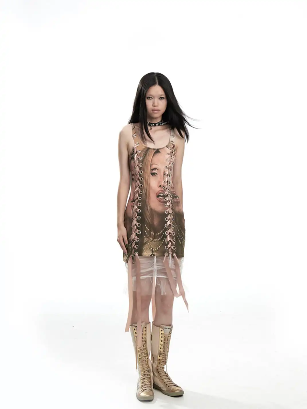 Fruitanari | Printed Tie-Up Vest Dress