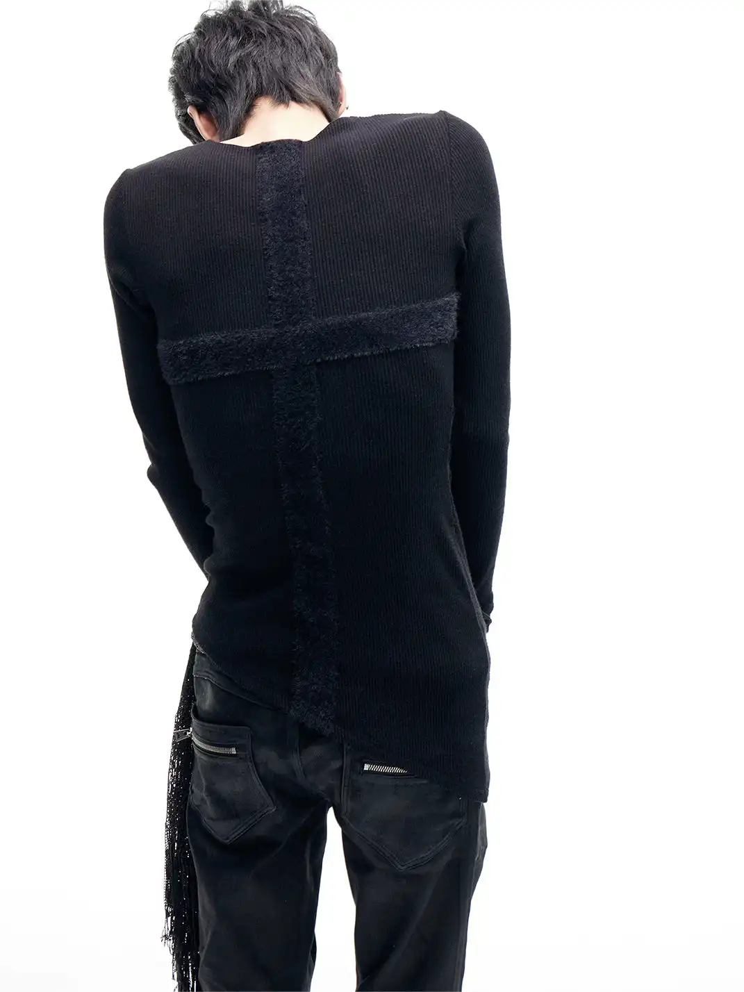 FreeOxygen | Irregular Cross-Collar Henley Sweater