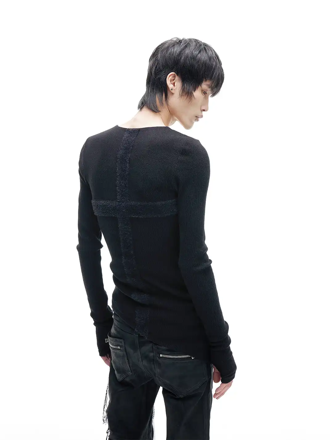 FreeOxygen | Irregular Cross-Collar Henley Sweater