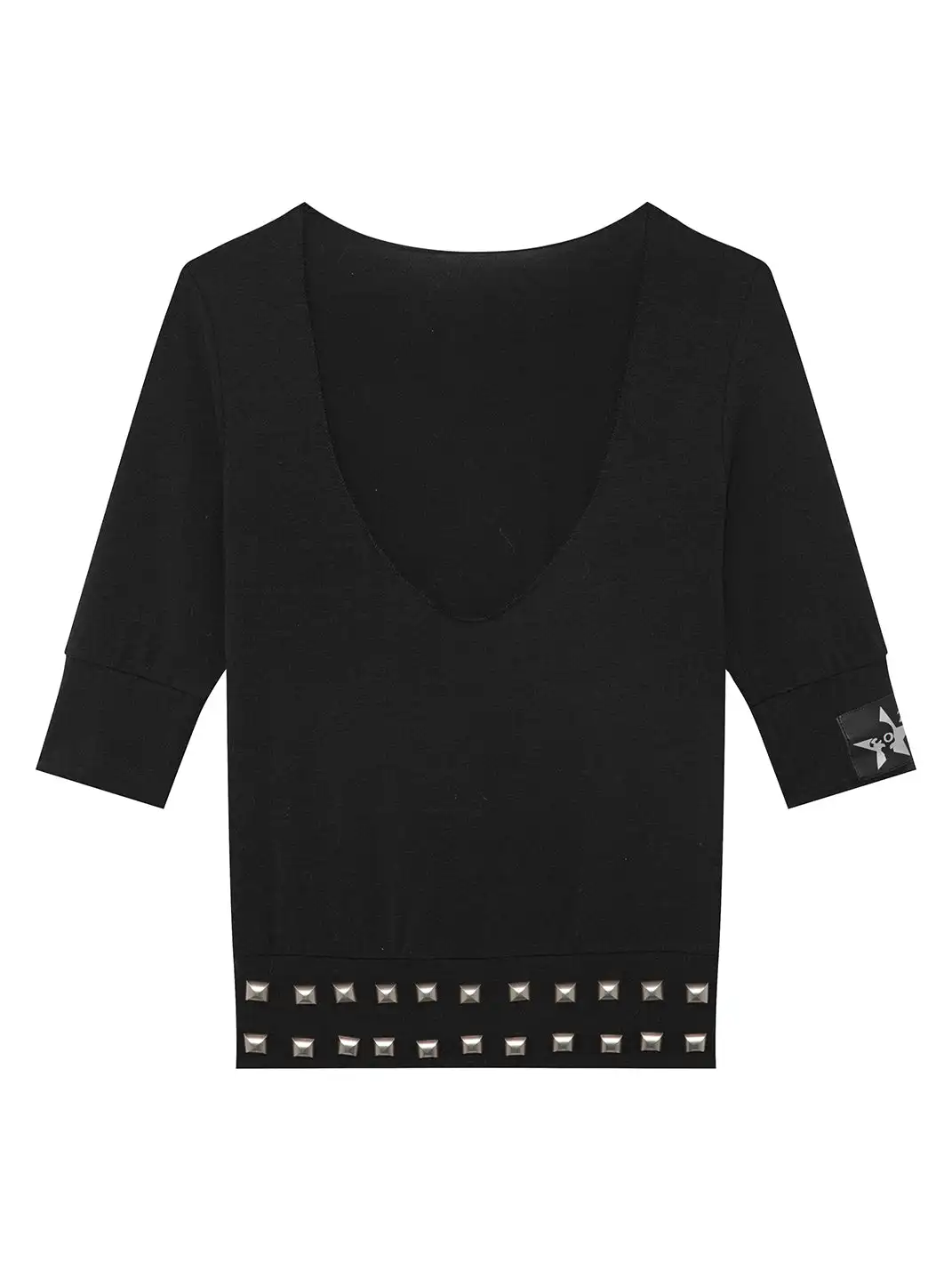 FreeOxygen | Heavy Industry Square Rivet Mid-Sleeve Top