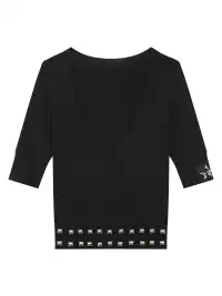 FreeOxygen | Heavy Industry Square Rivet Mid-Sleeve Top