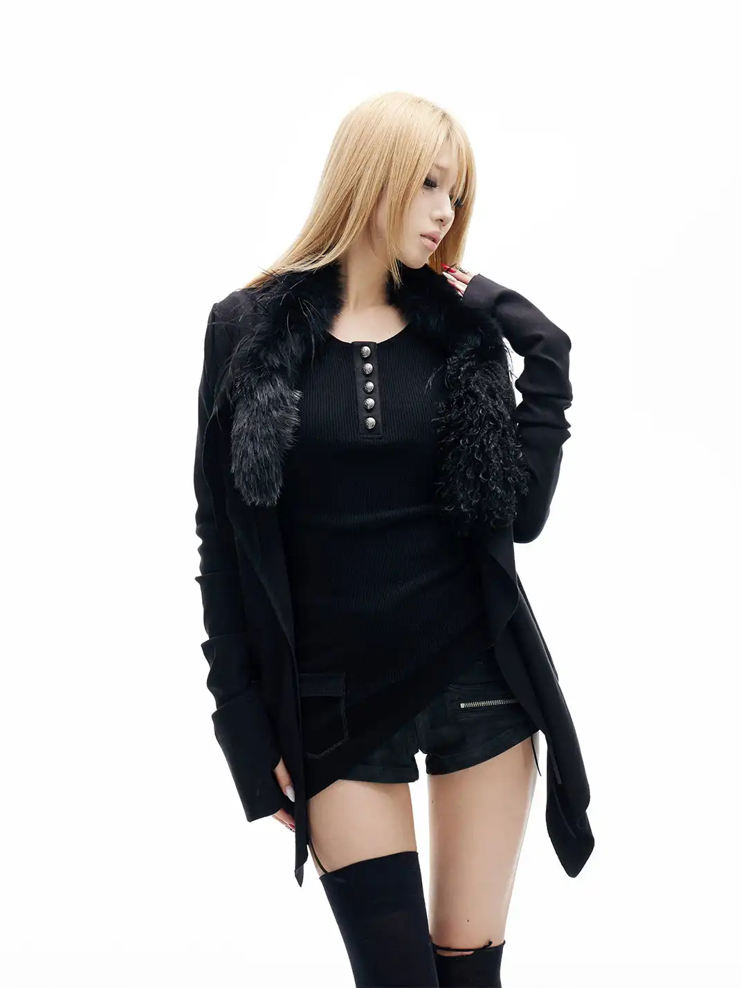 FreeOxygen | Ostrich Feather Collar Knit Cardigan