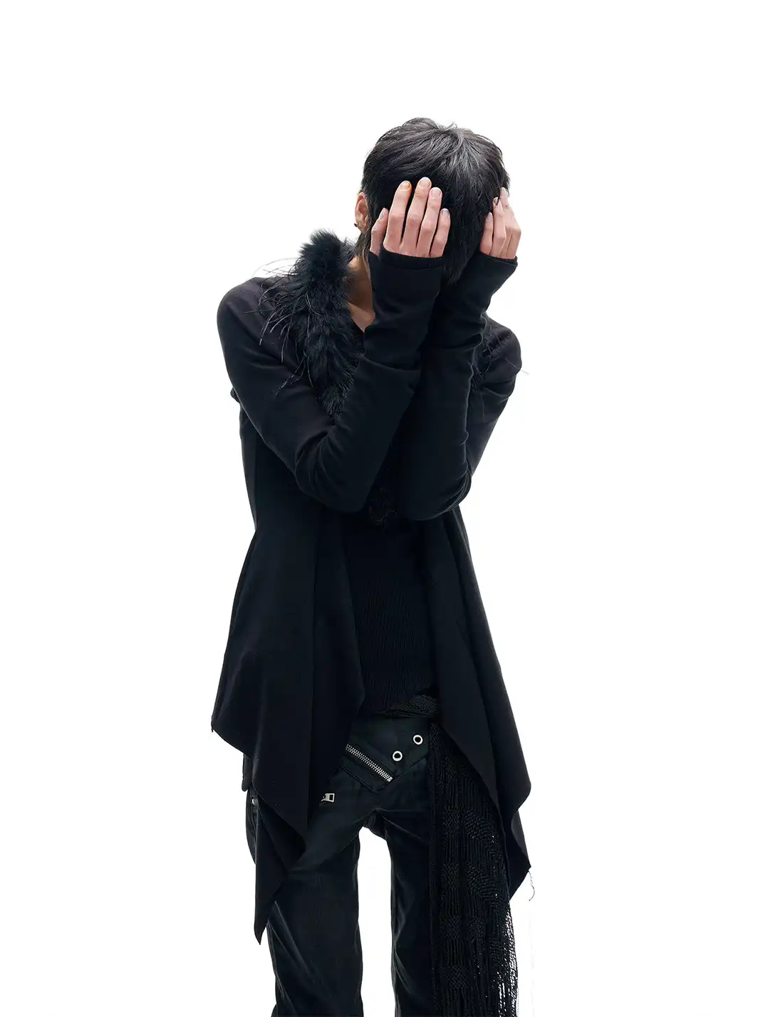 FreeOxygen | Ostrich Feather Collar Knit Cardigan