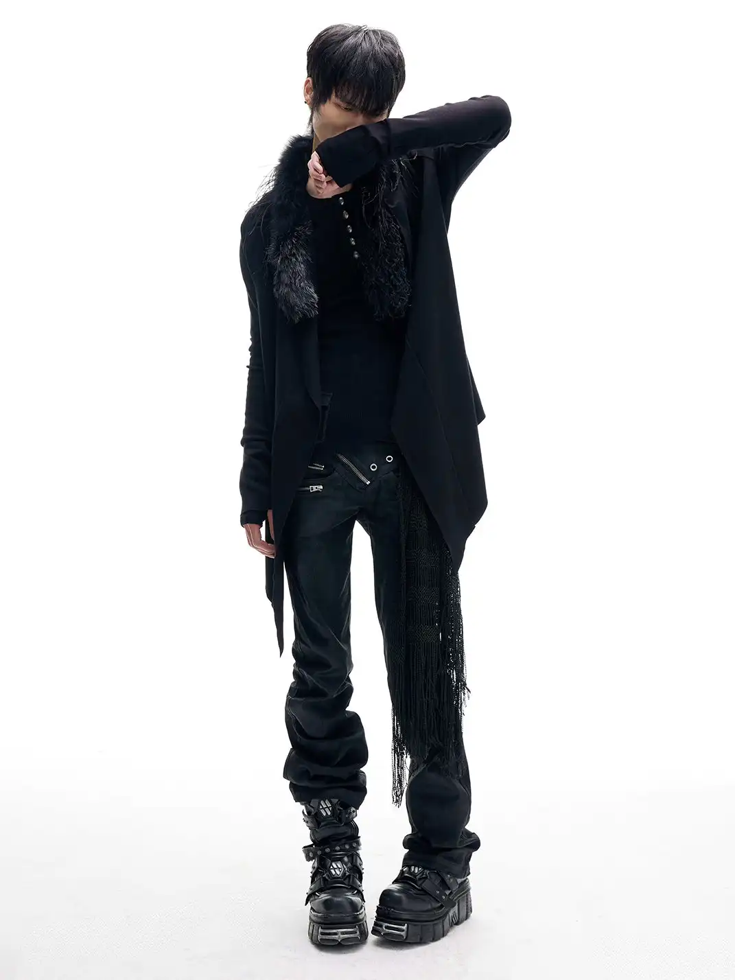 FreeOxygen | Ostrich Feather Collar Knit Cardigan