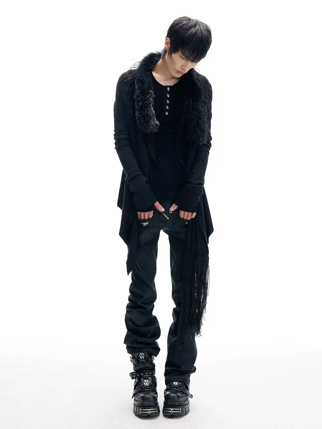 FreeOxygen | Ostrich Feather Collar Knit Cardigan