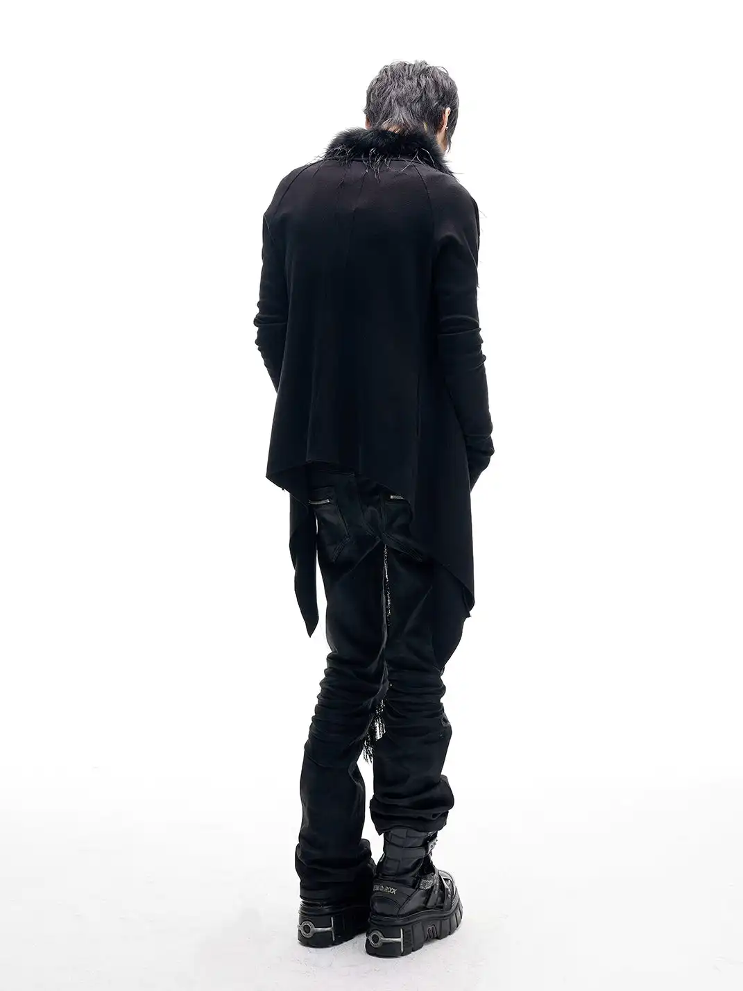 FreeOxygen | Ostrich Feather Collar Knit Cardigan