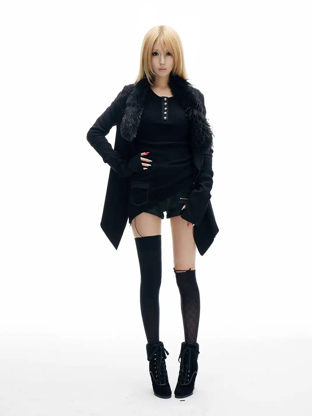 FreeOxygen | Ostrich Feather Collar Knit Cardigan