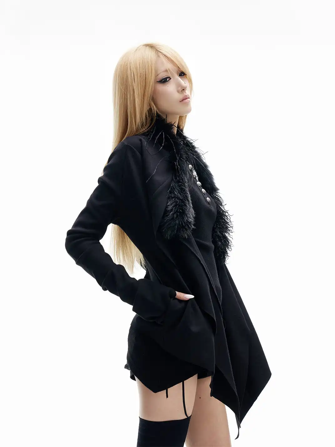 FreeOxygen | Ostrich Feather Collar Knit Cardigan