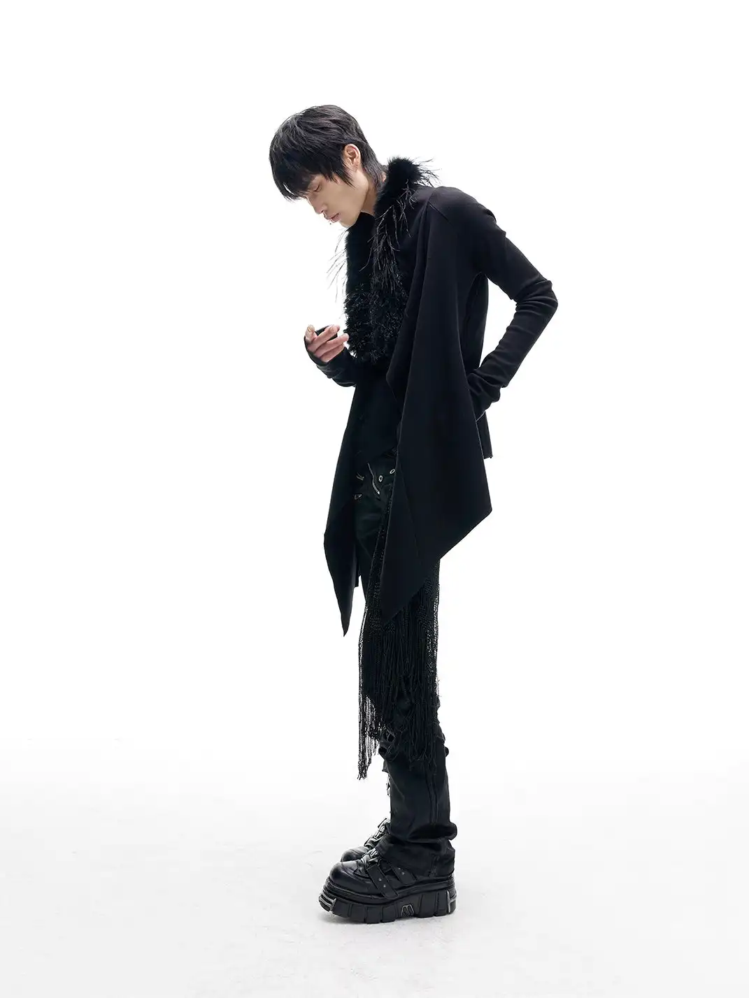 FreeOxygen | Ostrich Feather Collar Knit Cardigan