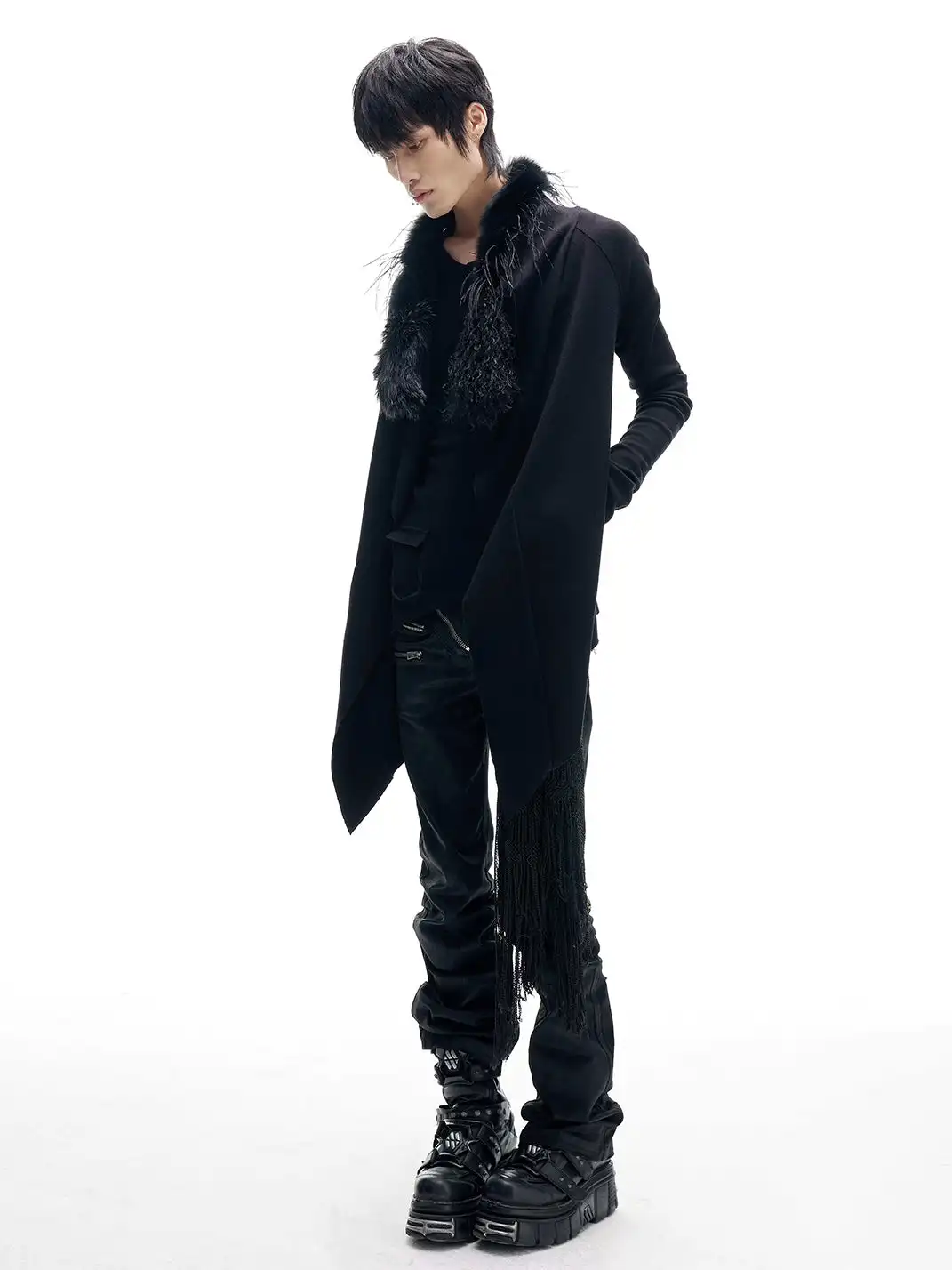 FreeOxygen | Ostrich Feather Collar Knit Cardigan