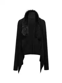 FreeOxygen | Ostrich Feather Collar Knit Cardigan