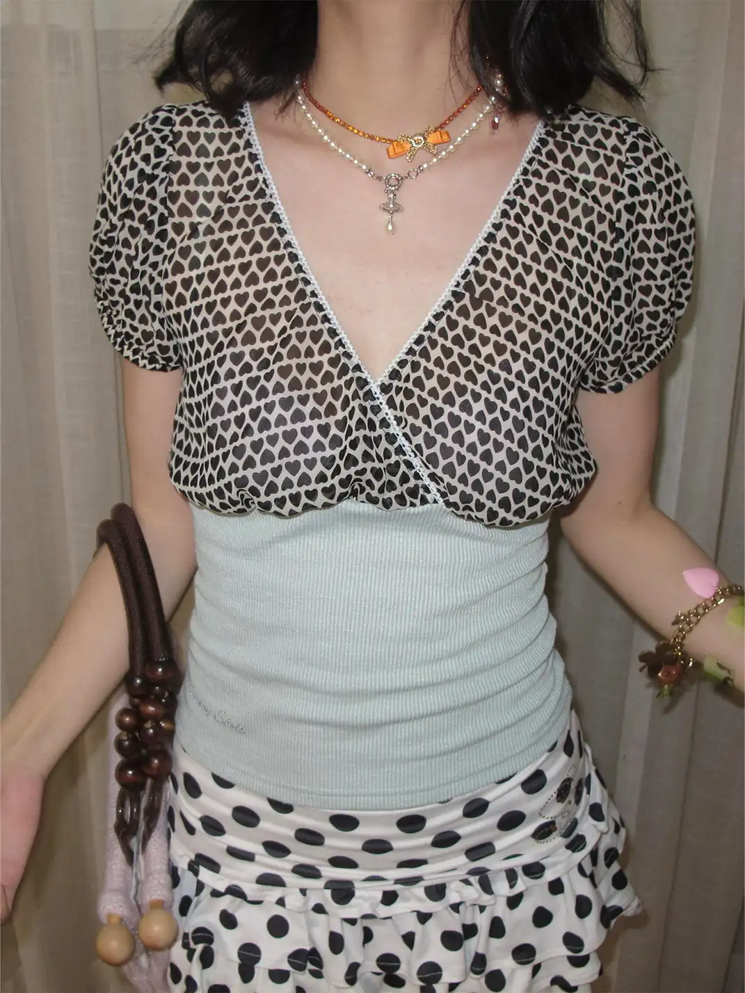 SUNNY | Polka Dot Perforated Rhinestone Flared Pants Skirt