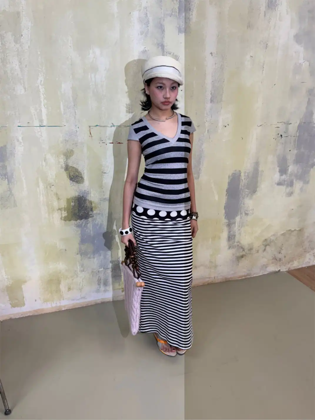 SUNNY | V-Neck Striped Patchwork Short-Sleeved Top