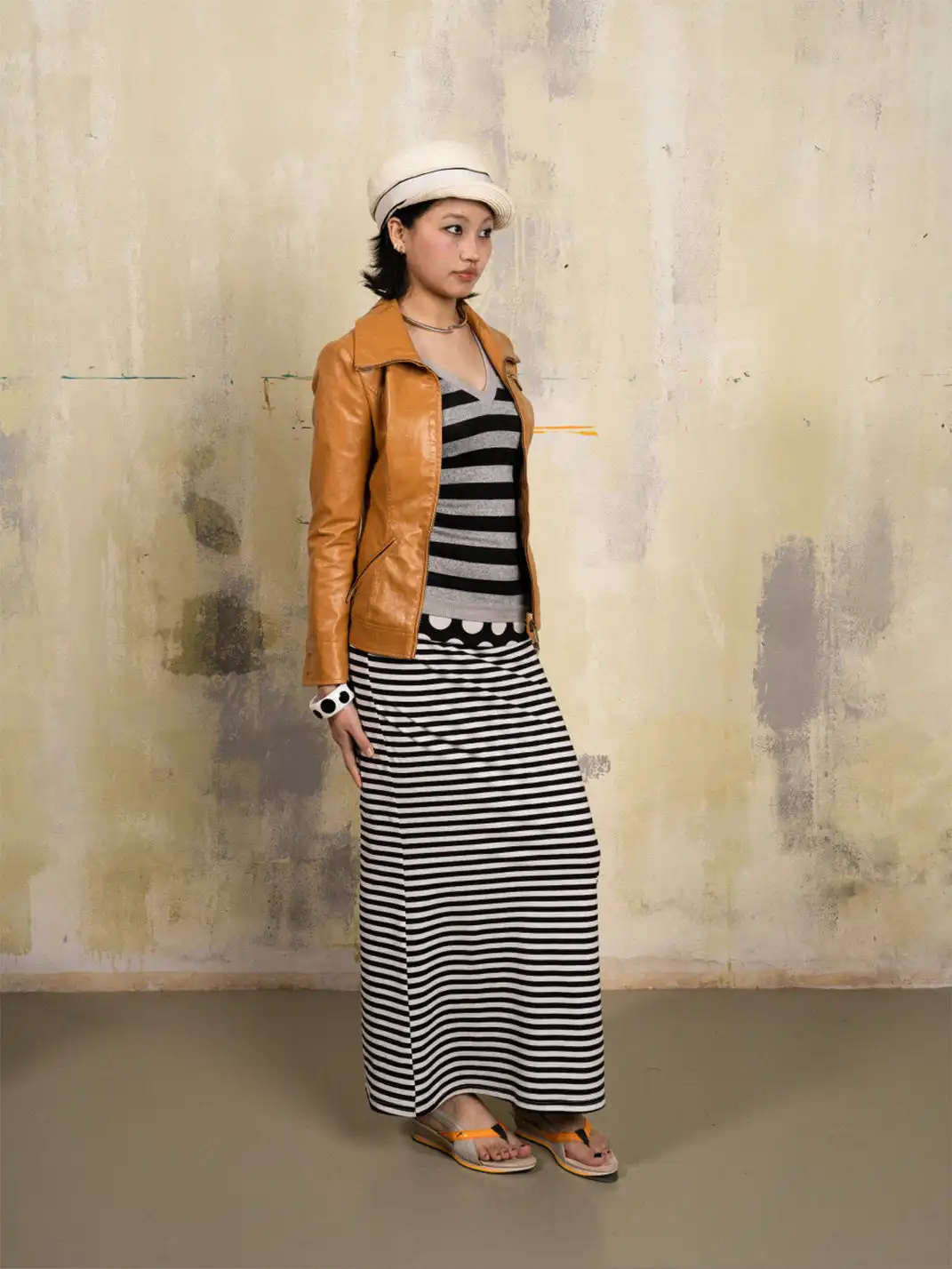 SUNNY | V-Neck Striped Patchwork Short-Sleeved Top