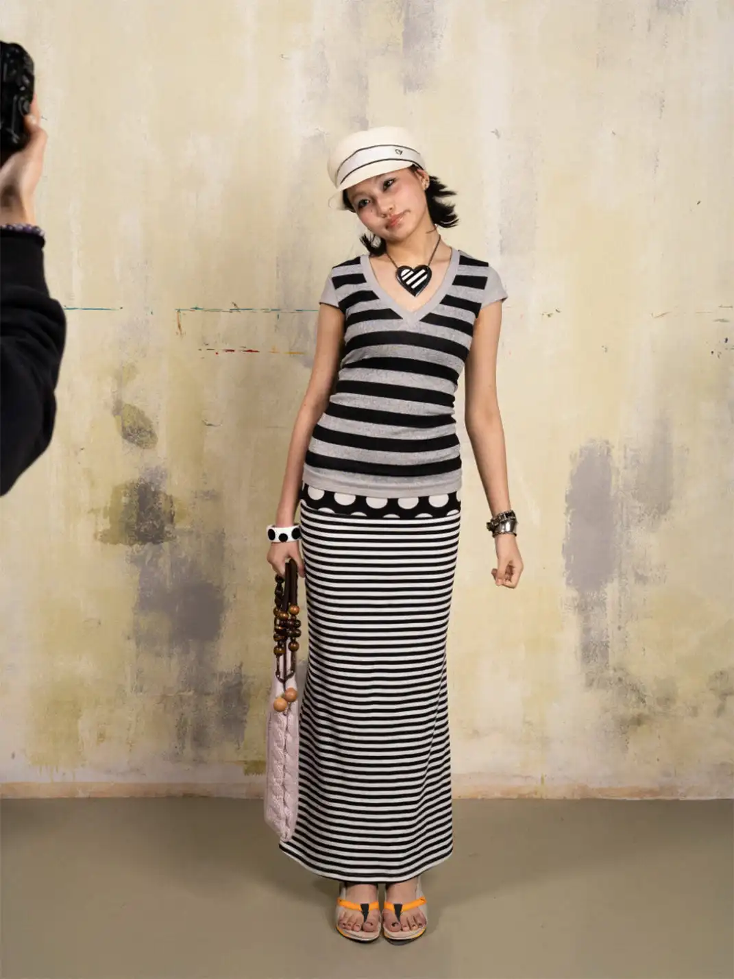 SUNNY | V-Neck Striped Patchwork Short-Sleeved Top