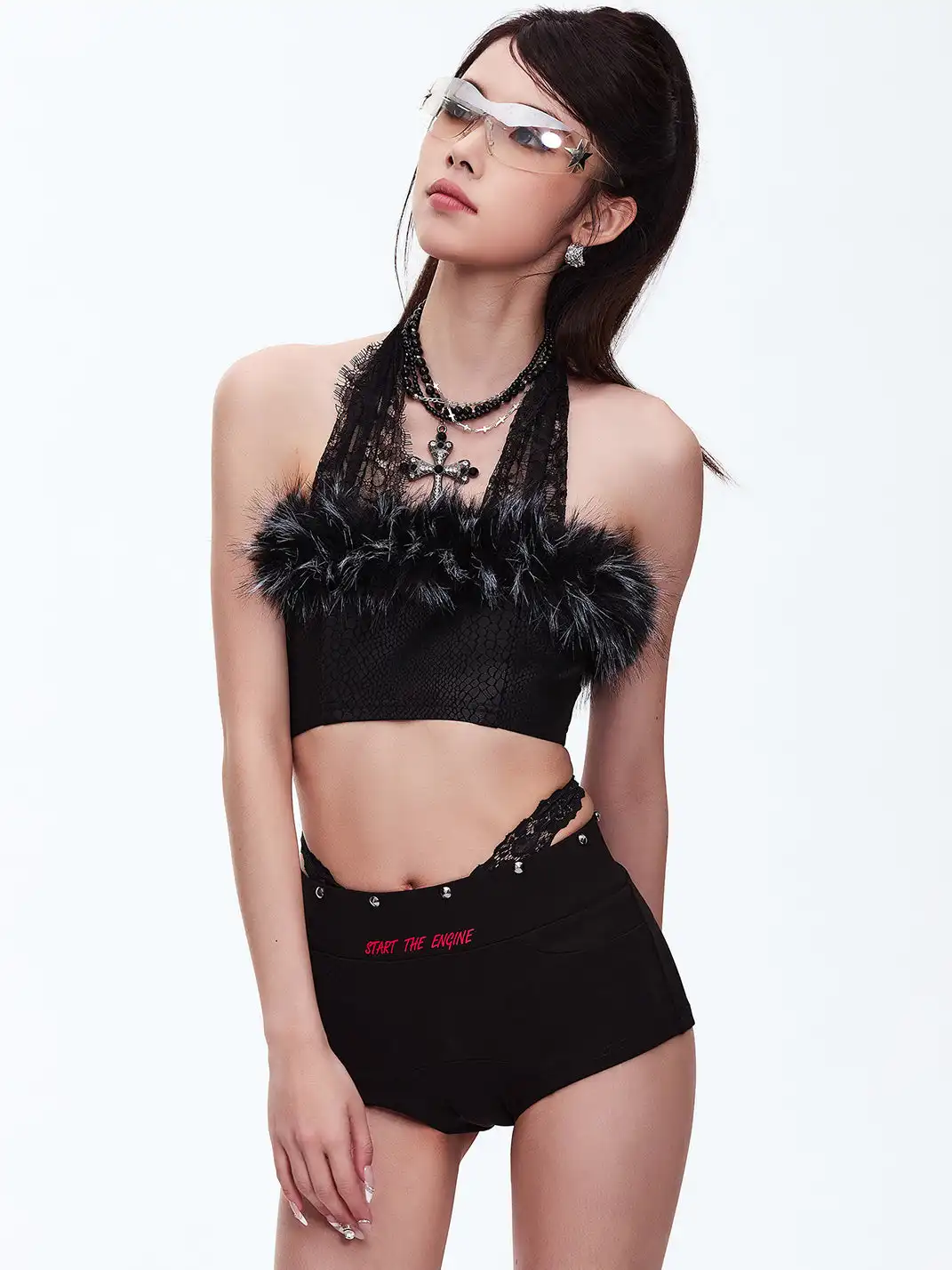 STE | Studded Lace Patchwork Shorts