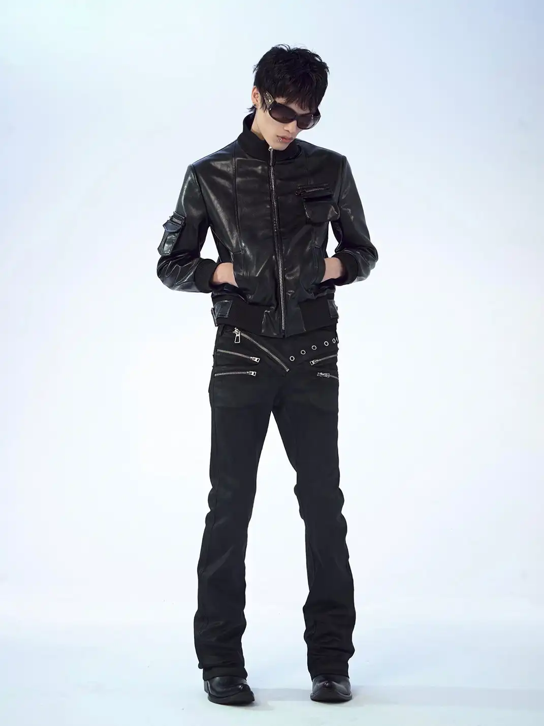 FreeOxygen | Low Waisr Waxed Slim Fit Trousers