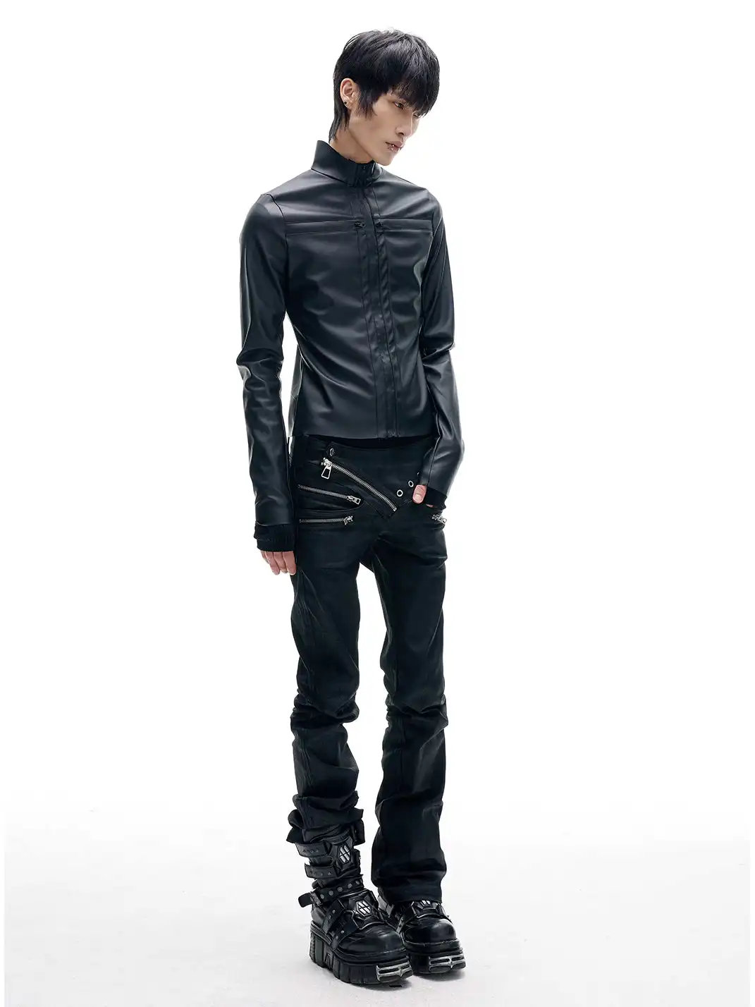 FreeOxygen | Low Waisr Waxed Slim Fit Trousers